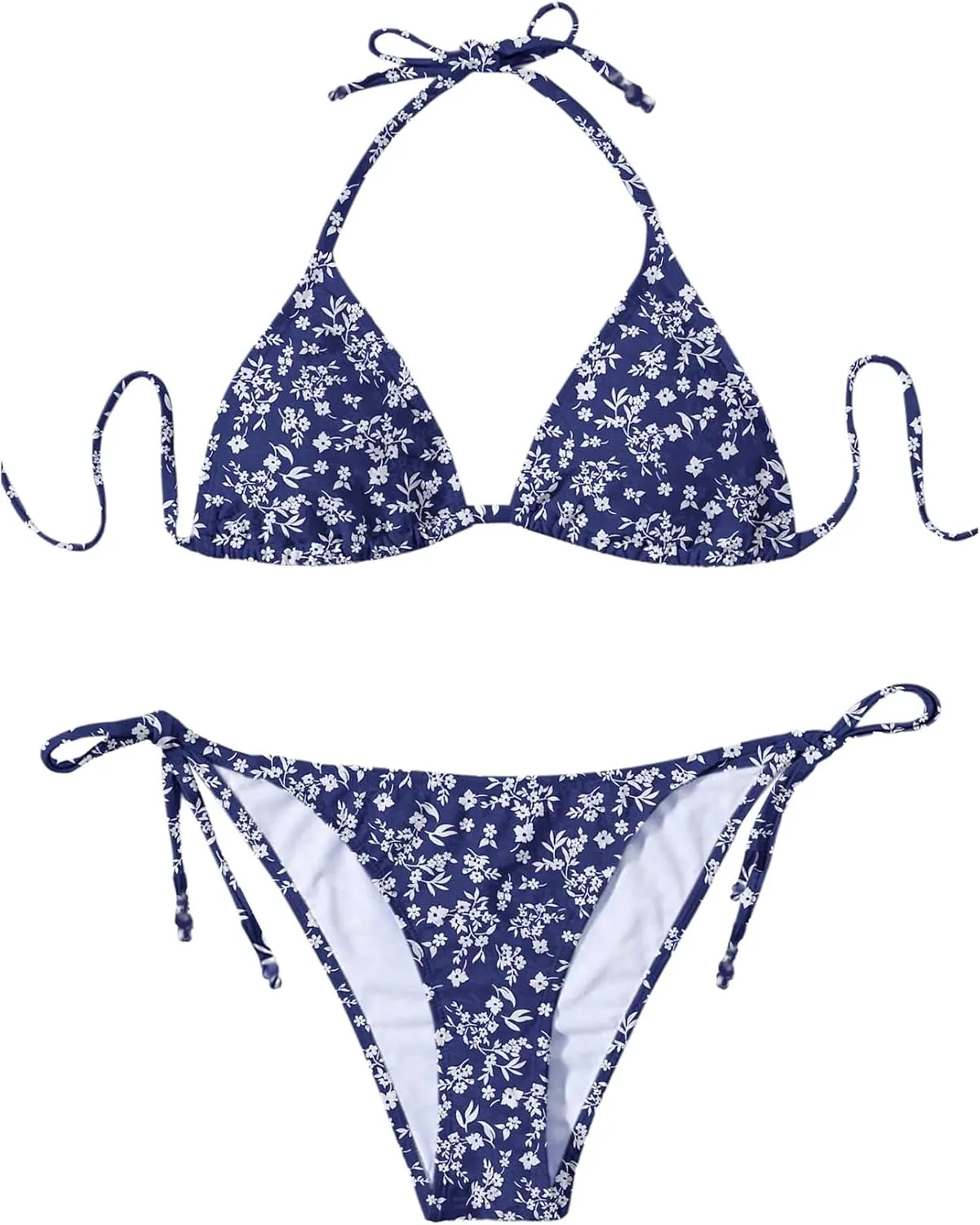 GORGLITTER Women's Floral Halter Bikini Sets High Cut Tie Side Thong Swimsuit Boho Bathing Suit