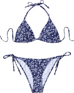GORGLITTER Women's Floral Halter Bikini Sets High Cut Tie Side Thong Swimsuit Boho Bathing Suit