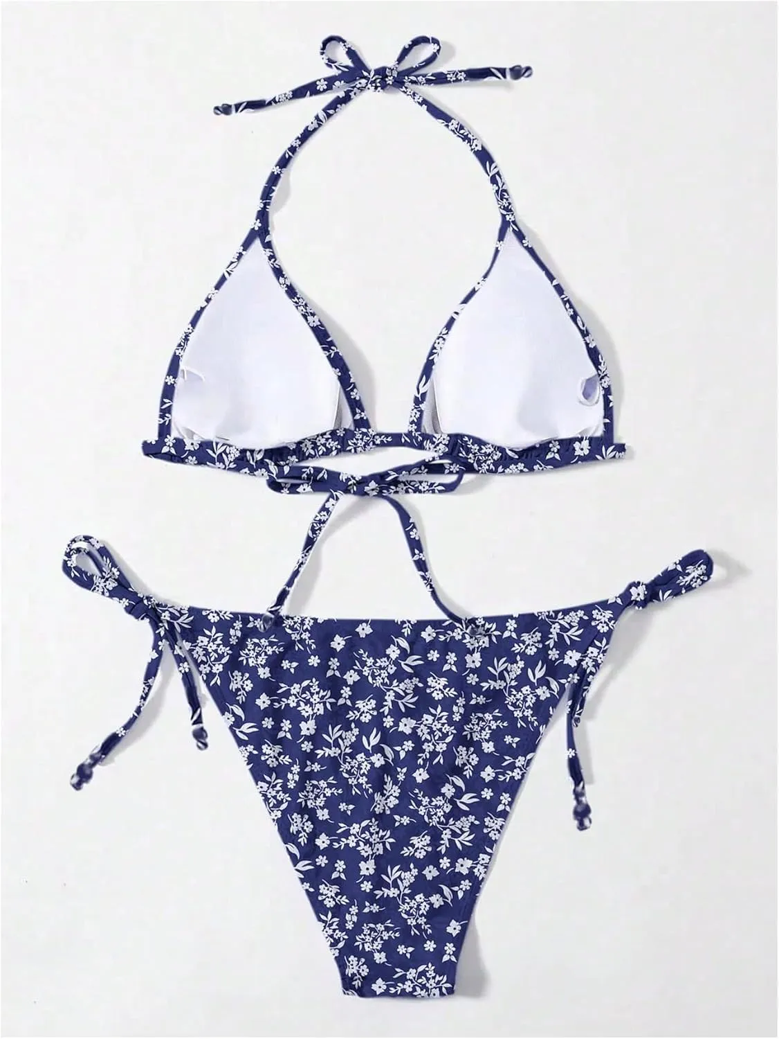 GORGLITTER Women's Floral Halter Bikini Sets High Cut Tie Side Thong Swimsuit Boho Bathing Suit