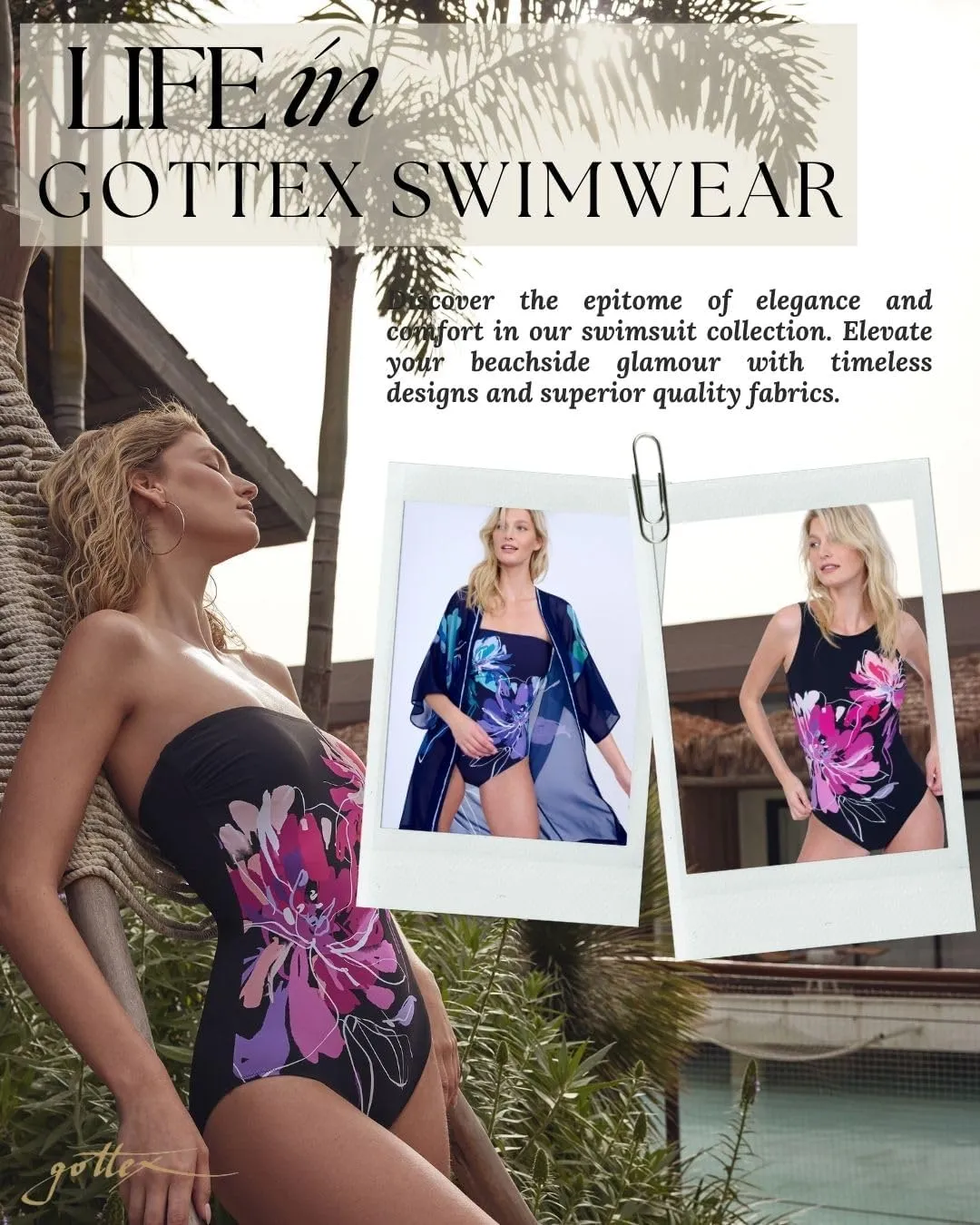 Gottex Water Lily Stylish Elegant Floral Print Womens High Neck Mastectomy One Piece Bathing Suit with Removable Soft Cups