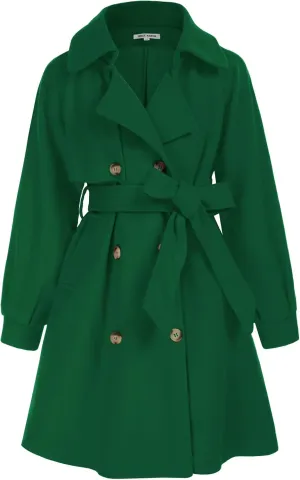 GRACE KARIN Girls Dress Coat Lapel Wool Blend Long Winter Jackets with Pockets Belt 6-14Y