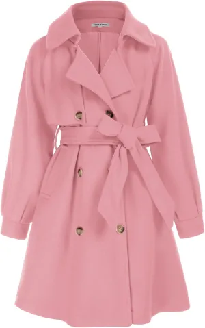 GRACE KARIN Girls Dress Coat Lapel Wool Blend Long Winter Jackets with Pockets Belt 6-14Y