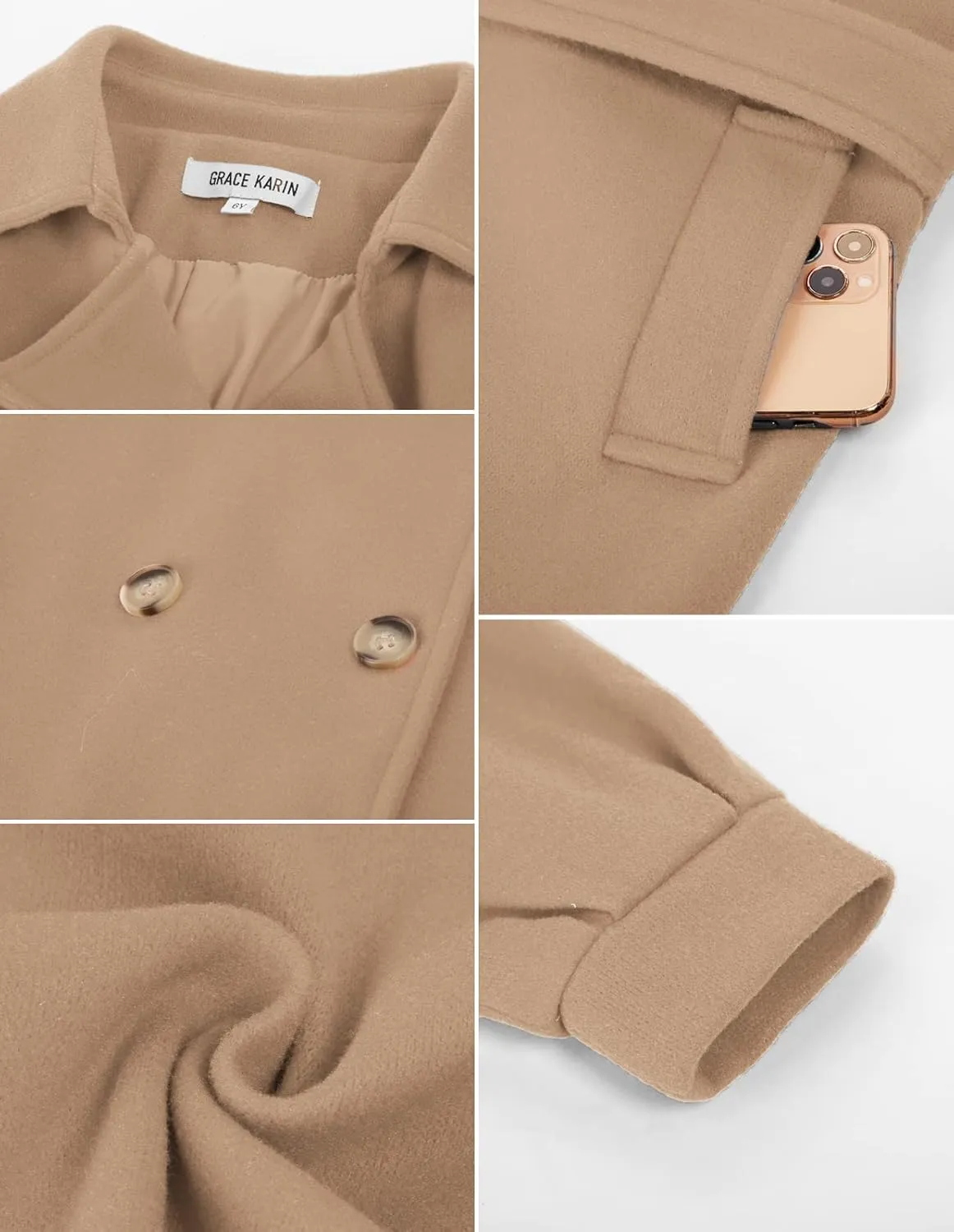GRACE KARIN Girls Dress Coat Lapel Wool Blend Long Winter Jackets with Pockets Belt 6-14Y