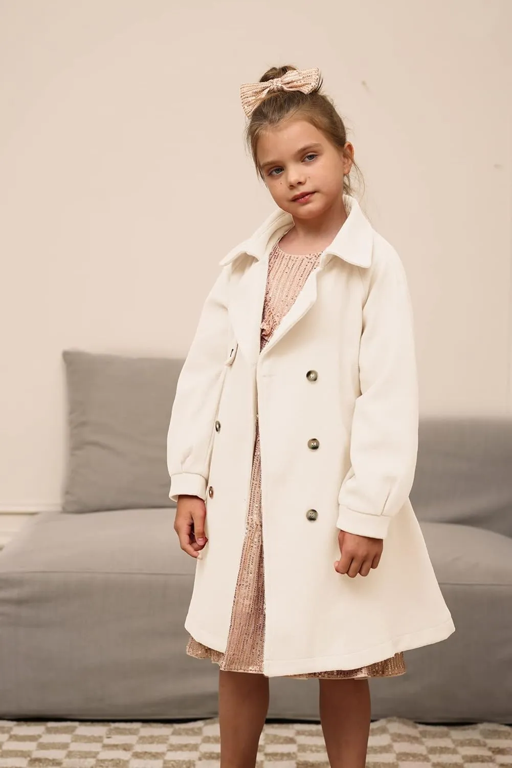 GRACE KARIN Girls Dress Coat Lapel Wool Blend Long Winter Jackets with Pockets Belt 6-14Y