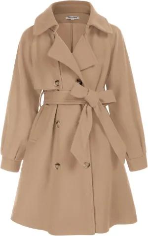 GRACE KARIN Girls Dress Coat Lapel Wool Blend Long Winter Jackets with Pockets Belt 6-14Y