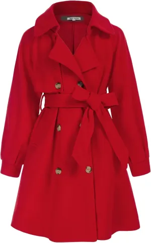 GRACE KARIN Girls Dress Coat Lapel Wool Blend Long Winter Jackets with Pockets Belt 6-14Y