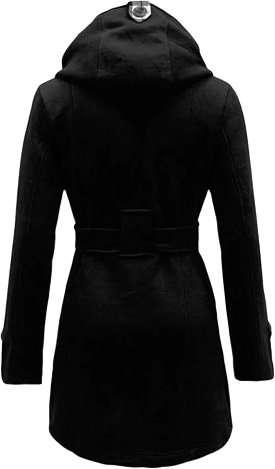 GRASWE Womens Double Breasted Casual Jacket Spring Fall Commuting Coat Loose Belted Mid Length Hood Pea Coat