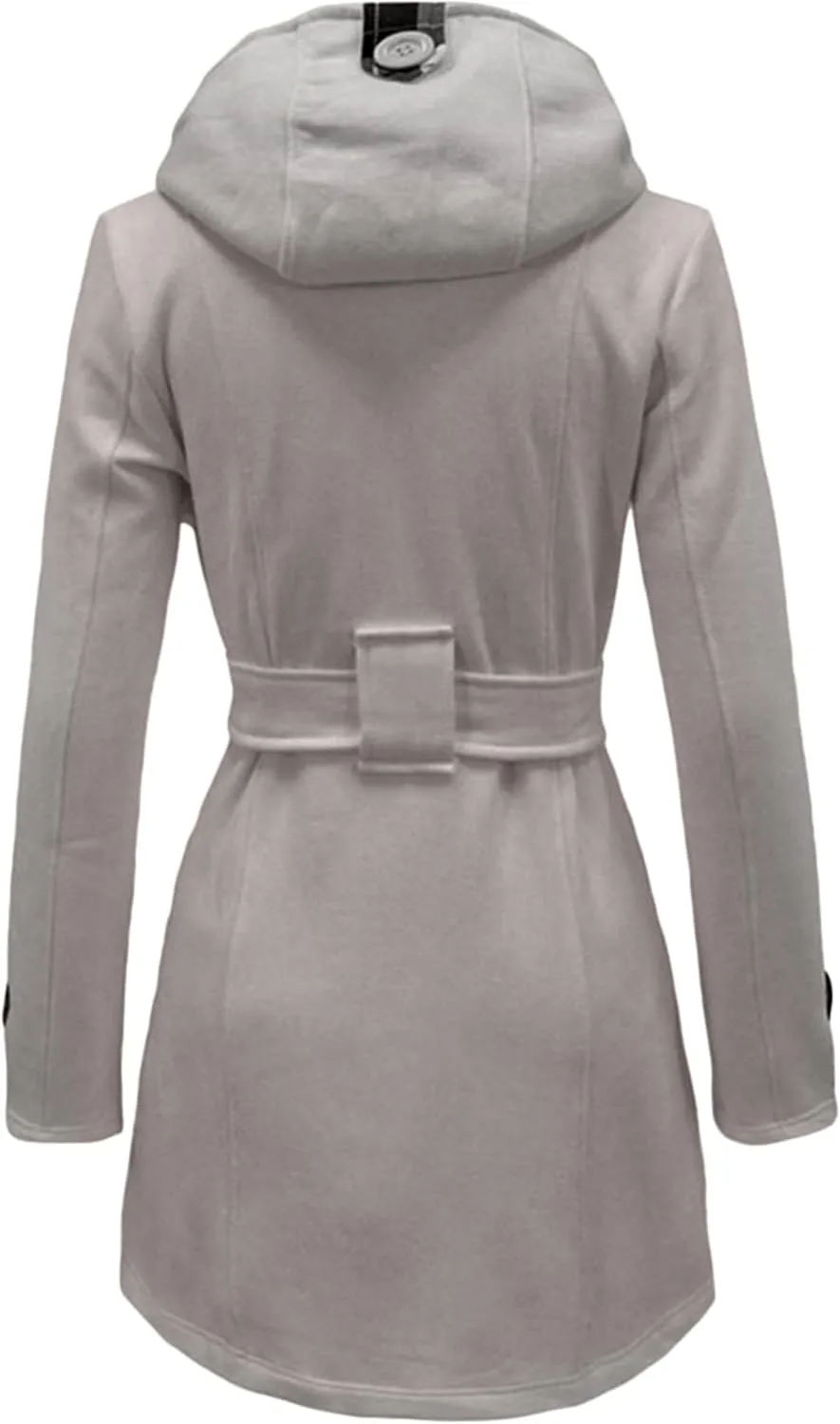 GRASWE Womens Double Breasted Casual Jacket Spring Fall Commuting Coat Loose Belted Mid Length Hood Pea Coat