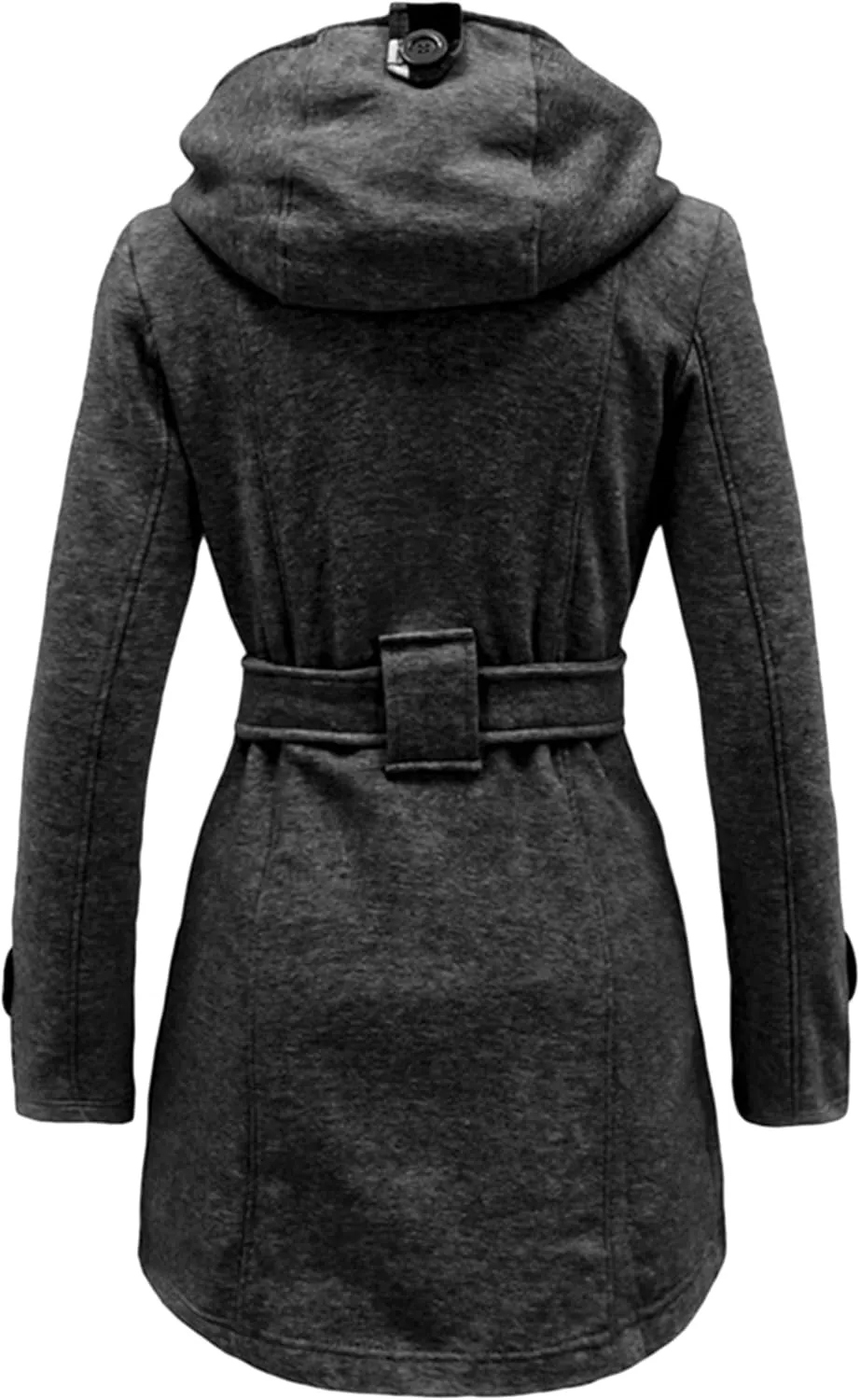 GRASWE Womens Double Breasted Casual Jacket Spring Fall Commuting Coat Loose Belted Mid Length Hood Pea Coat