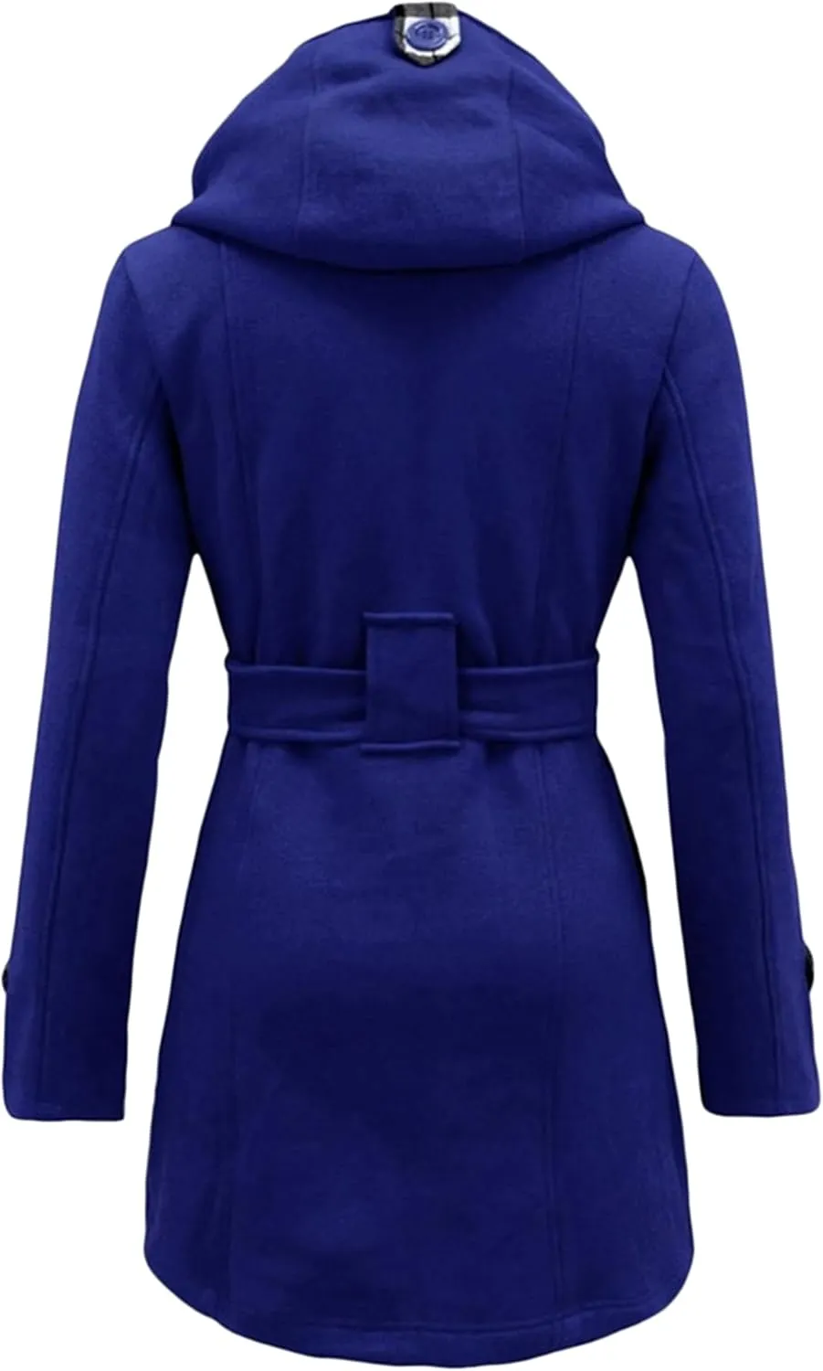 GRASWE Womens Double Breasted Casual Jacket Spring Fall Commuting Coat Loose Belted Mid Length Hood Pea Coat