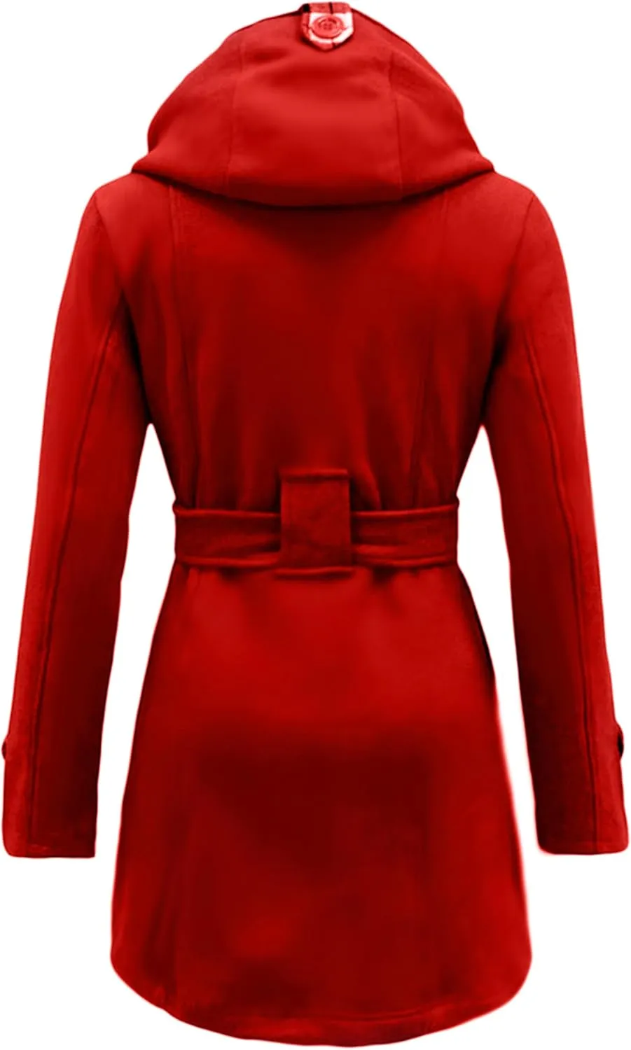 GRASWE Womens Double Breasted Casual Jacket Spring Fall Commuting Coat Loose Belted Mid Length Hood Pea Coat