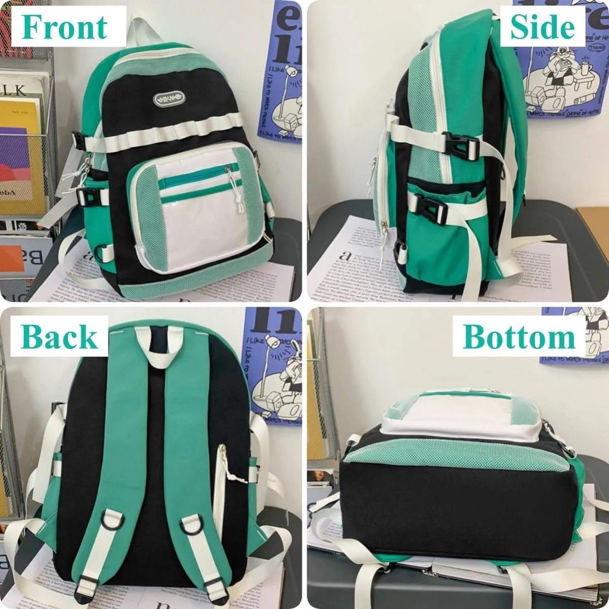 H HIKKER-LINK Water Resistant Laptop Backpack for Women Men Daypack Casual College Rucksack Black