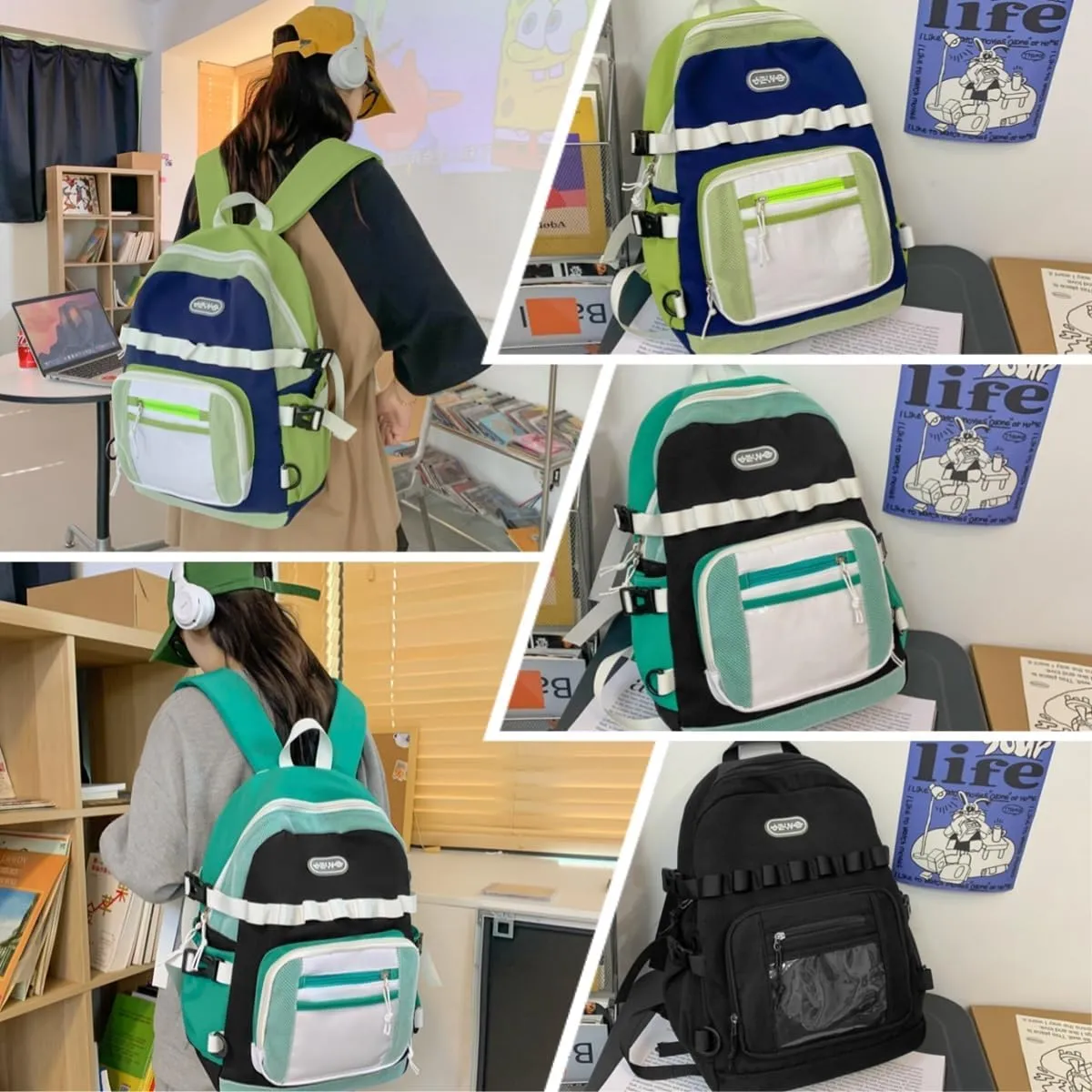 H HIKKER-LINK Water Resistant Laptop Backpack for Women Men Daypack Casual College Rucksack Black