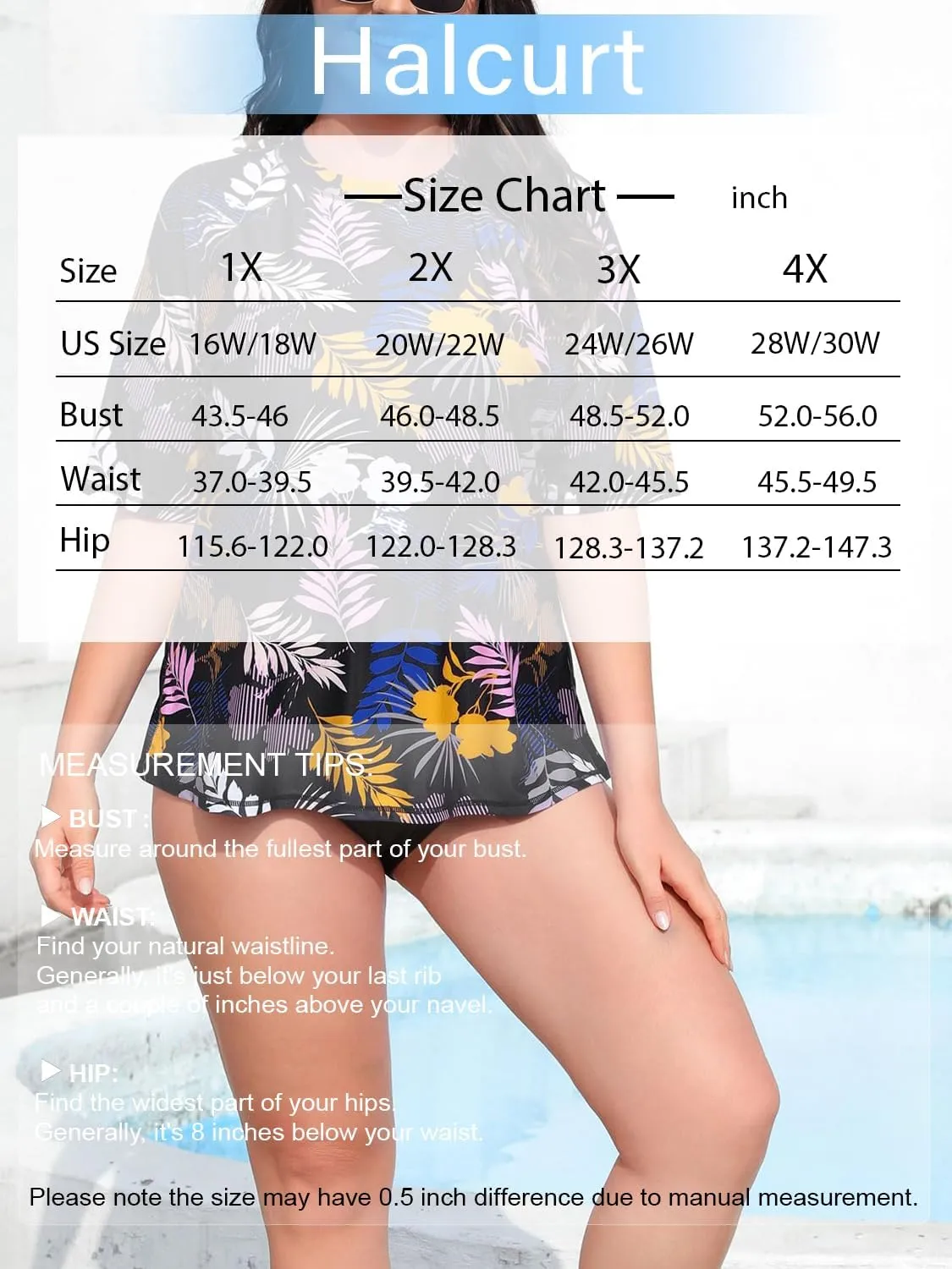 Halcurt Women's Plus Size Short Sleeve Rash Guard Swimsuit Top with Built in Bra Swim Shirt UPF50  Bathing Suit