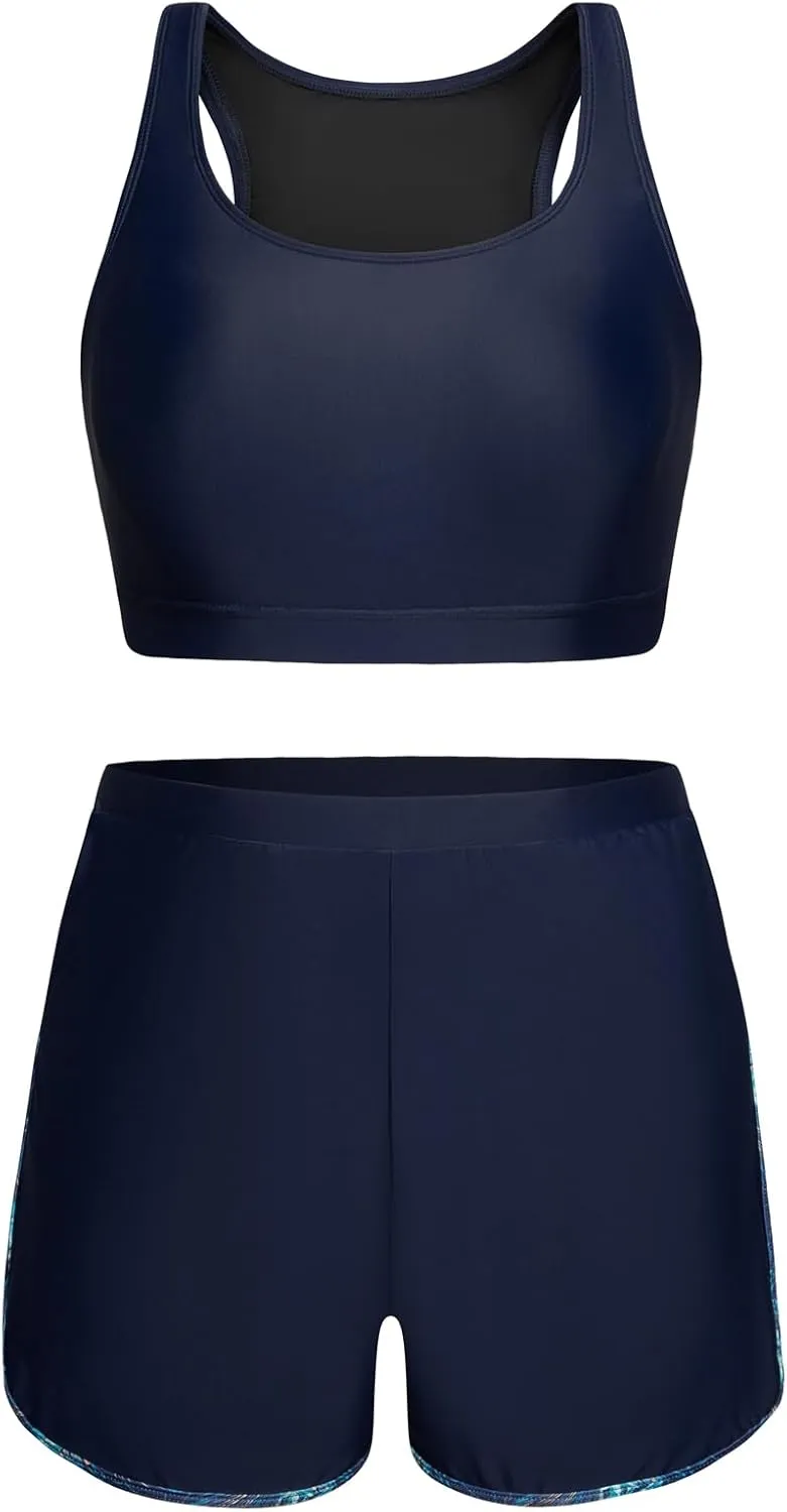 Hanna Nikole Women 3 Piece Rash Guard Long Sleeve Swimsuit Plus Size Modest Zipper UV Sun Protection Swim Shirt Shorts