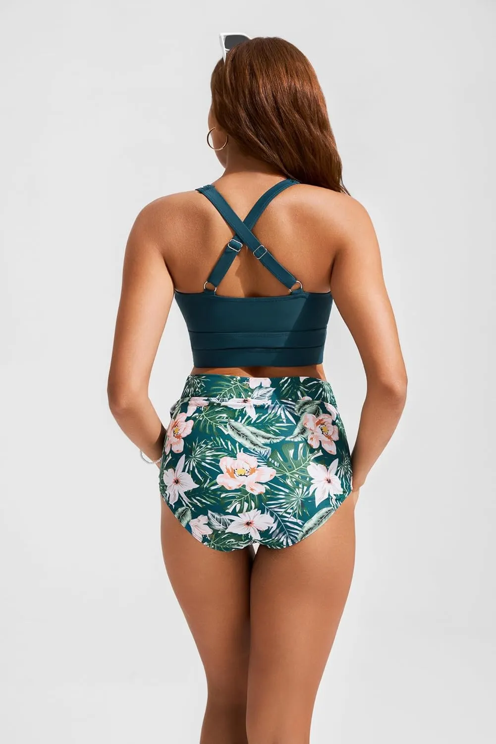 Hanna Nikole Women High Waisted Bikini Sets Two Piece Tummy Control Bikini Swimsuit with Tie Side Knot