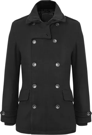 Hat and Beyond Mens Beau Wool Blend Jacket Classic Double Breasted Pea Coat Ribbed Knit Zipper Bib