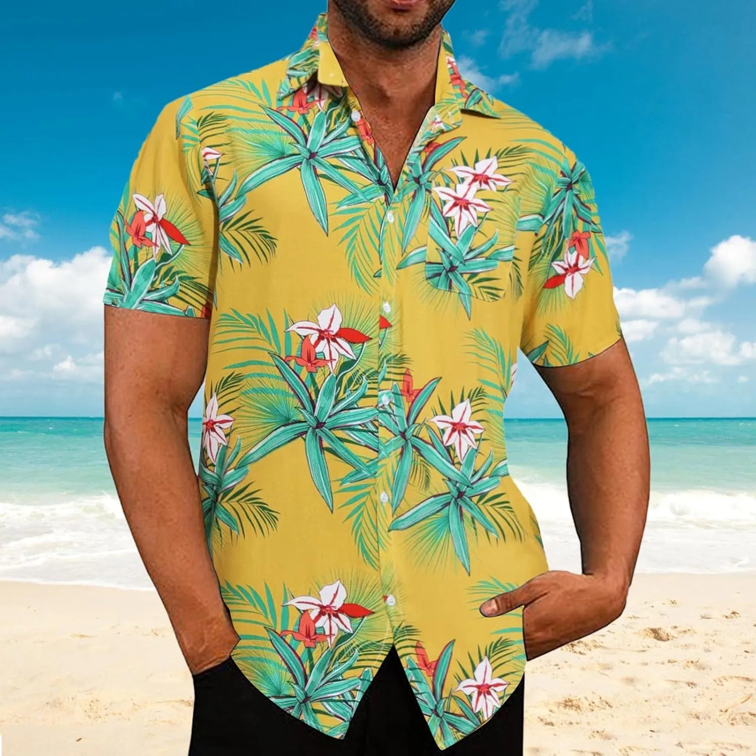 Hawaiian Shirt for Men Beach Tops Mens Shirts 2023 Casual Summer Short Sleeve Button Down Dress Shirts