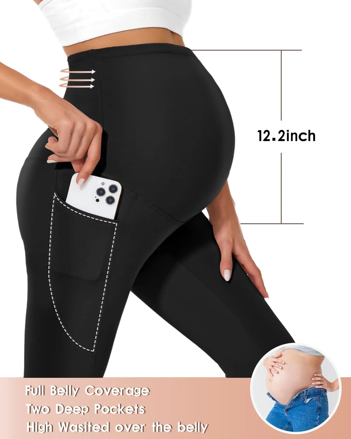 Hi Clasmix 3 Pack Maternity Capri Leggings with Pockets-Buttery Soft Workout Pregnancy Yoga Pants