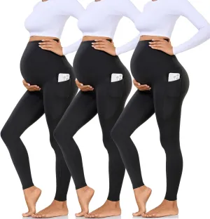 Hi Clasmix 3 Pack Maternity Capri Leggings with Pockets-Buttery Soft Workout Pregnancy Yoga Pants