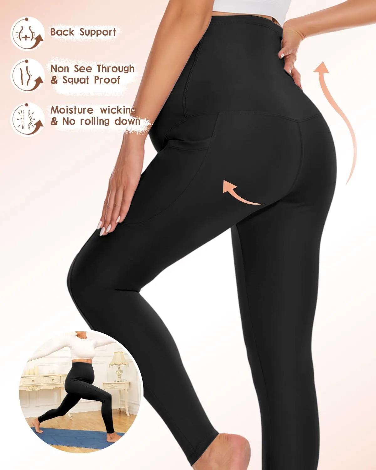 Hi Clasmix 3 Pack Maternity Capri Leggings with Pockets-Buttery Soft Workout Pregnancy Yoga Pants