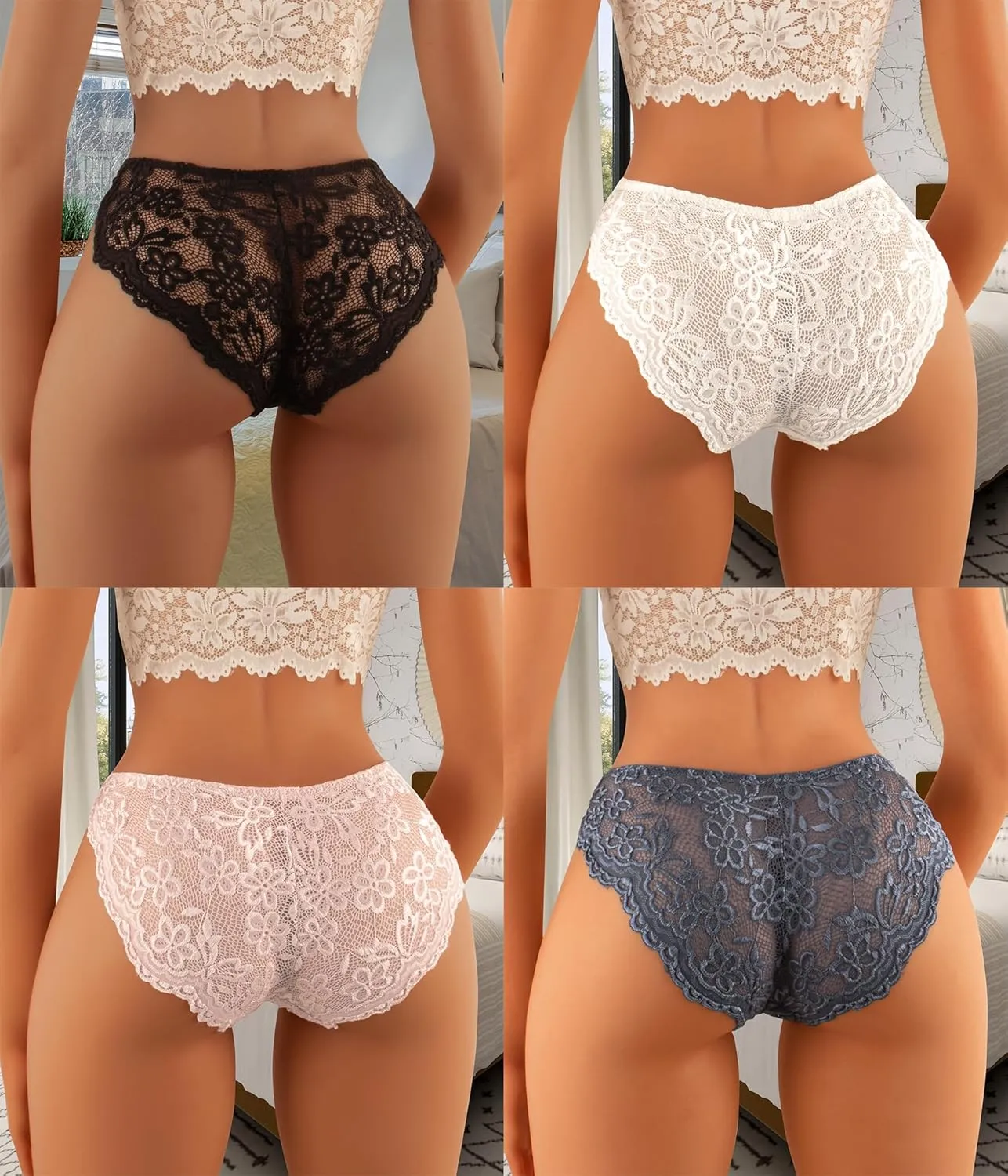 Hibluco Women Lace Underwear Sexy Breathable Hipster Stretch Panties Bikinis