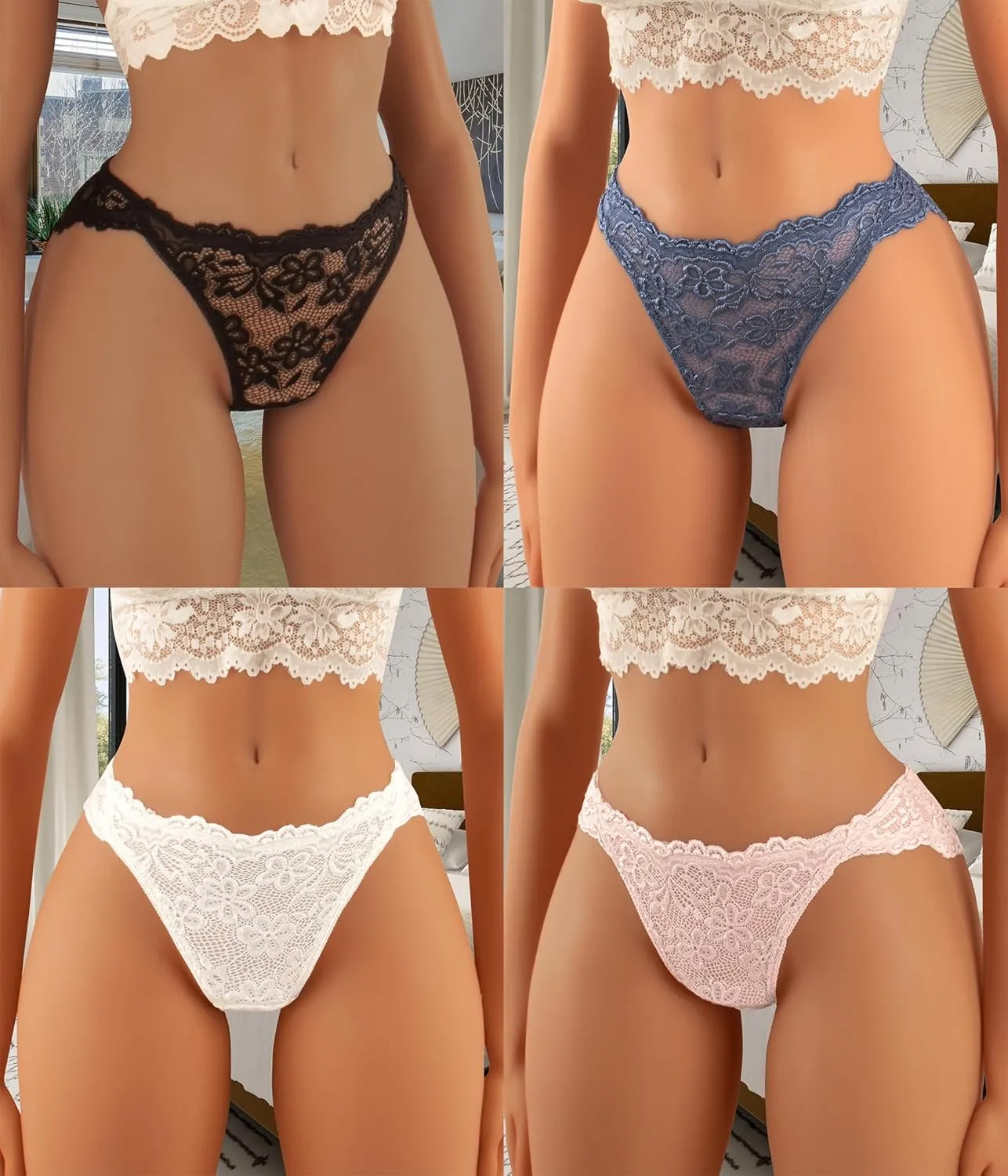 Hibluco Women Lace Underwear Sexy Breathable Hipster Stretch Panties Bikinis