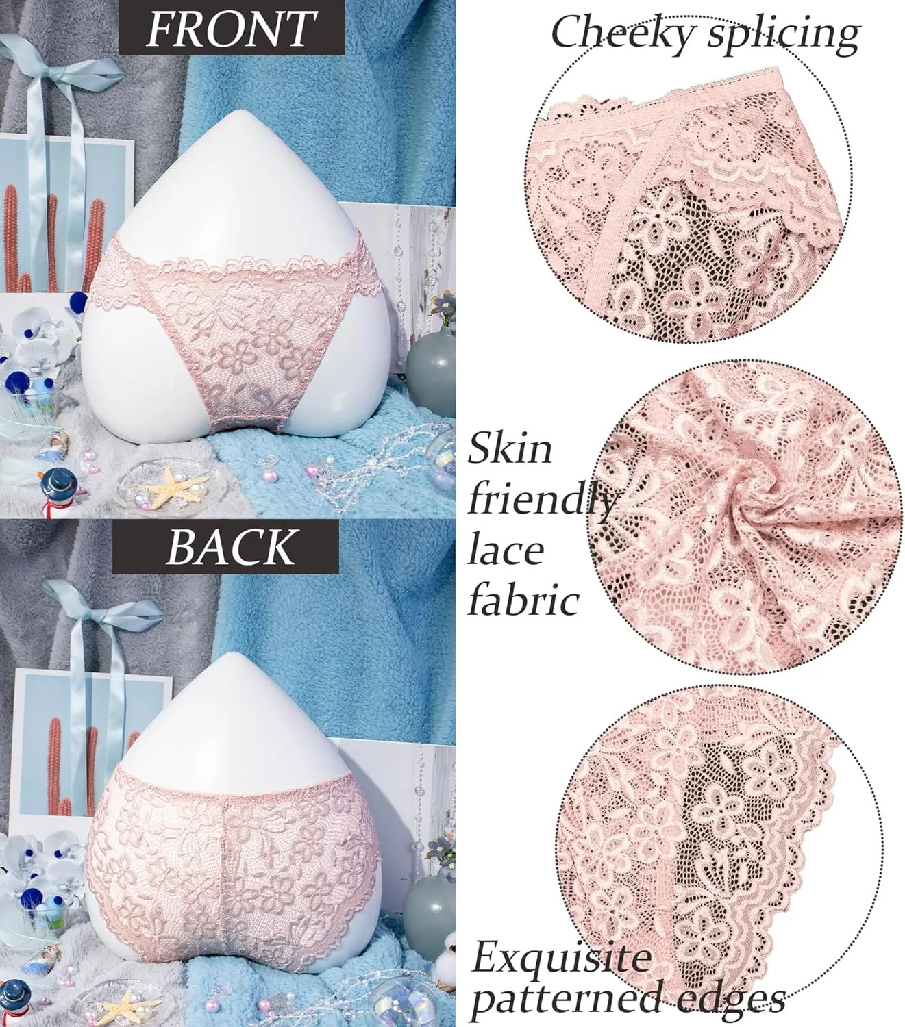 Hibluco Women Lace Underwear Sexy Breathable Hipster Stretch Panties Bikinis