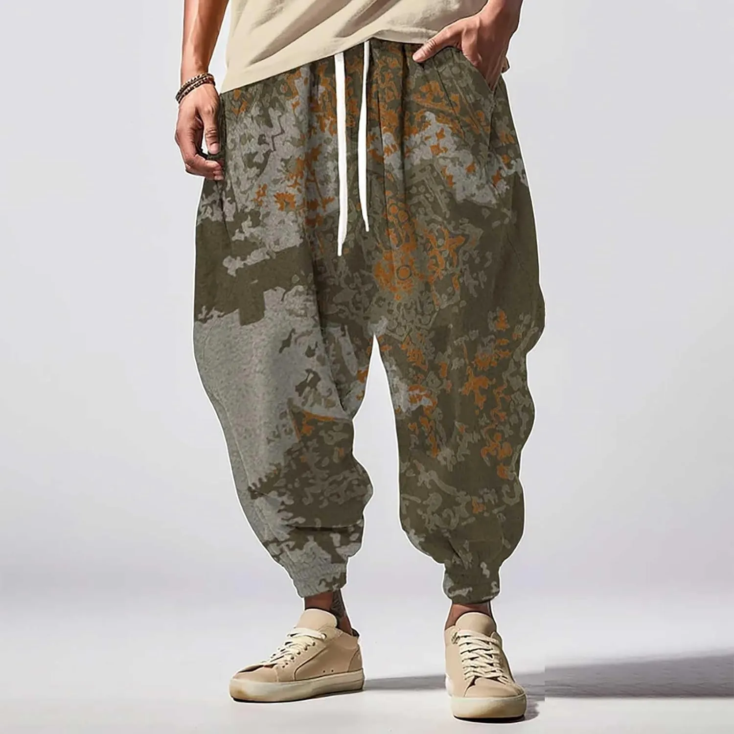 Hippie Graphic Boho Harem Pants Hip Hop Baggy Joggers Sweatpants Loose Fit Yoga Beach Drop Crotch Aladdin Trousers