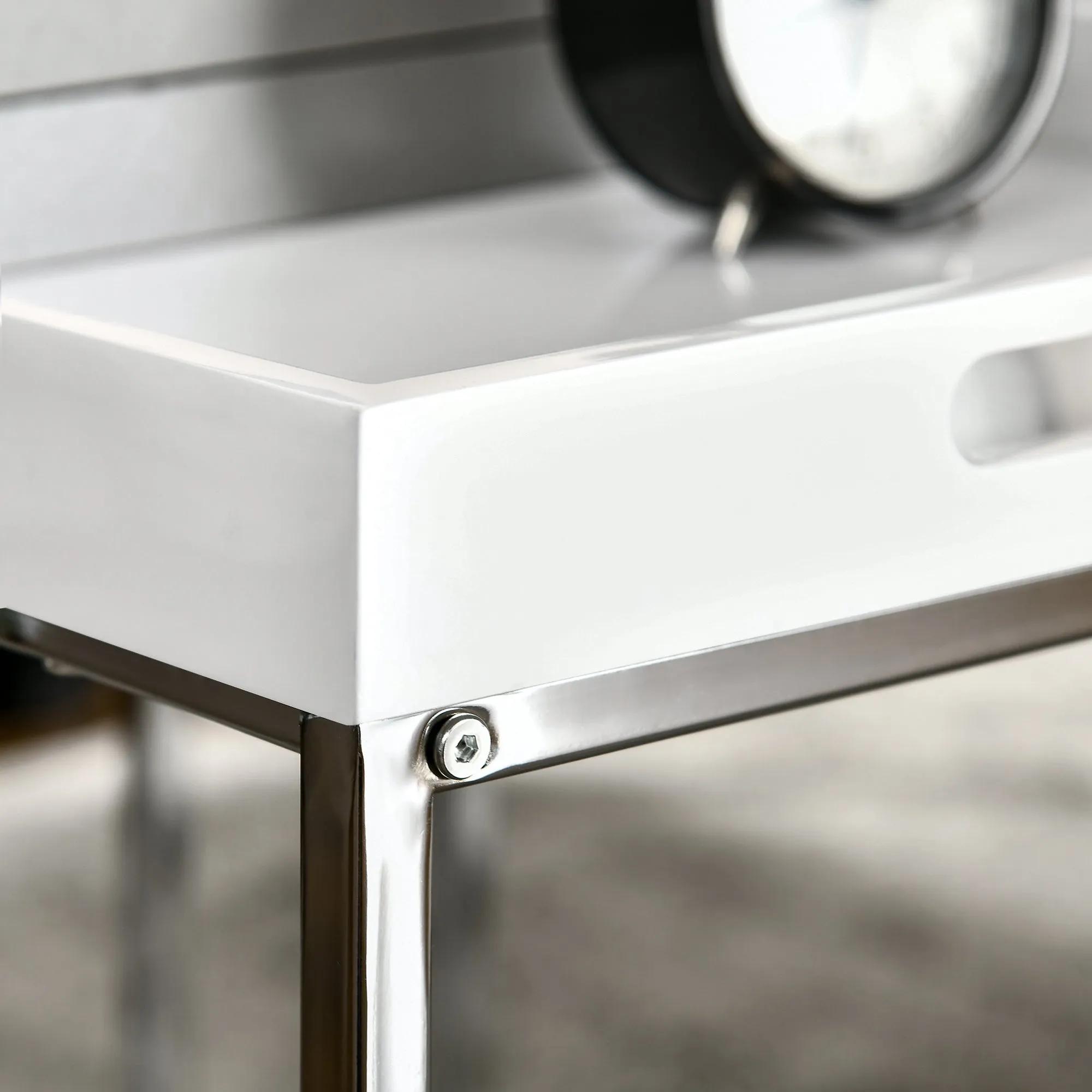 HOMCOM Coffee Table Set of 3 W/ Steel Frame, High Gloss Nest of Tables, White