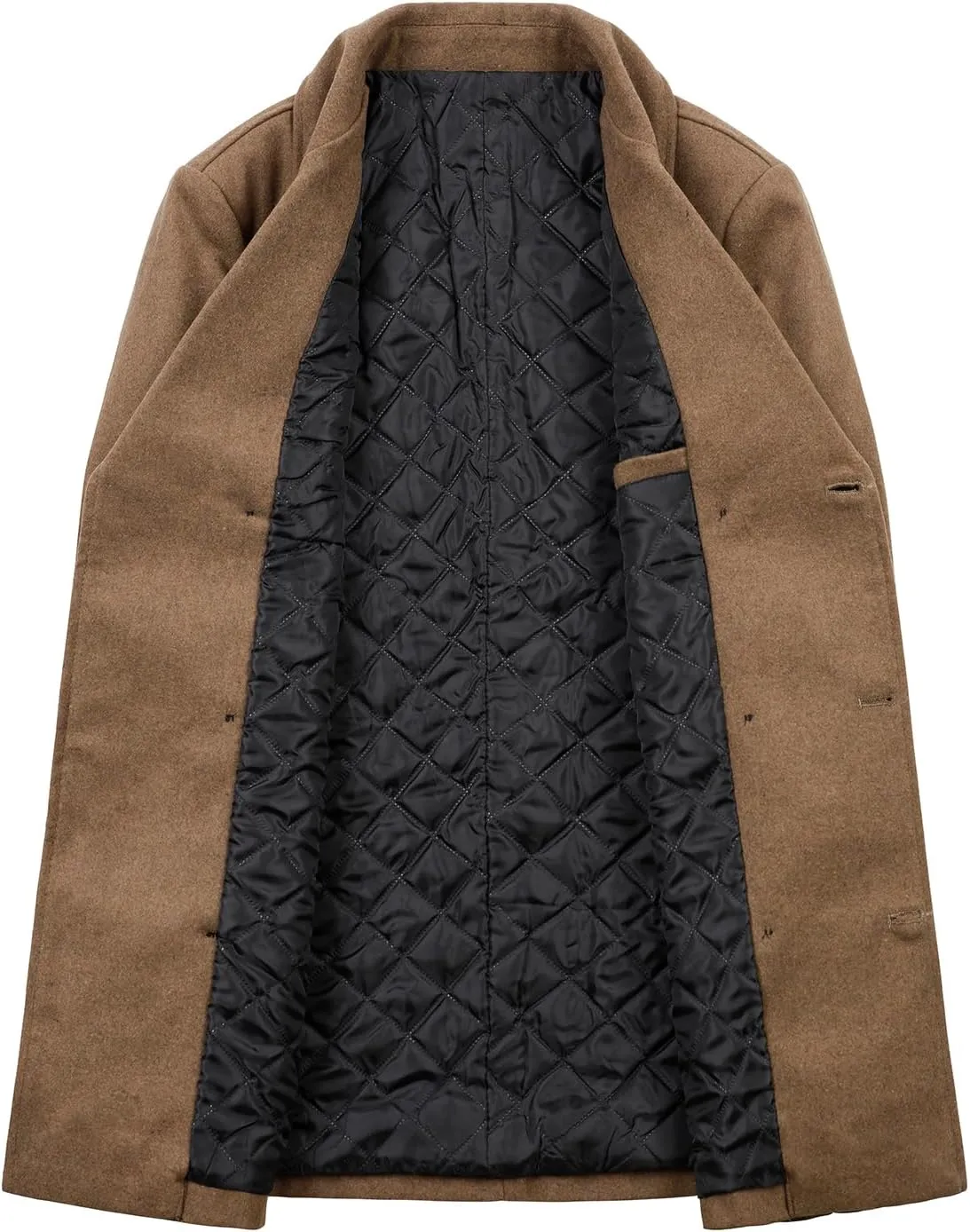 HOOD CREW Mens Classic Double Breasted Wool Blend Pea Coat Notched Lapel Trench Coat Casual Overcoat