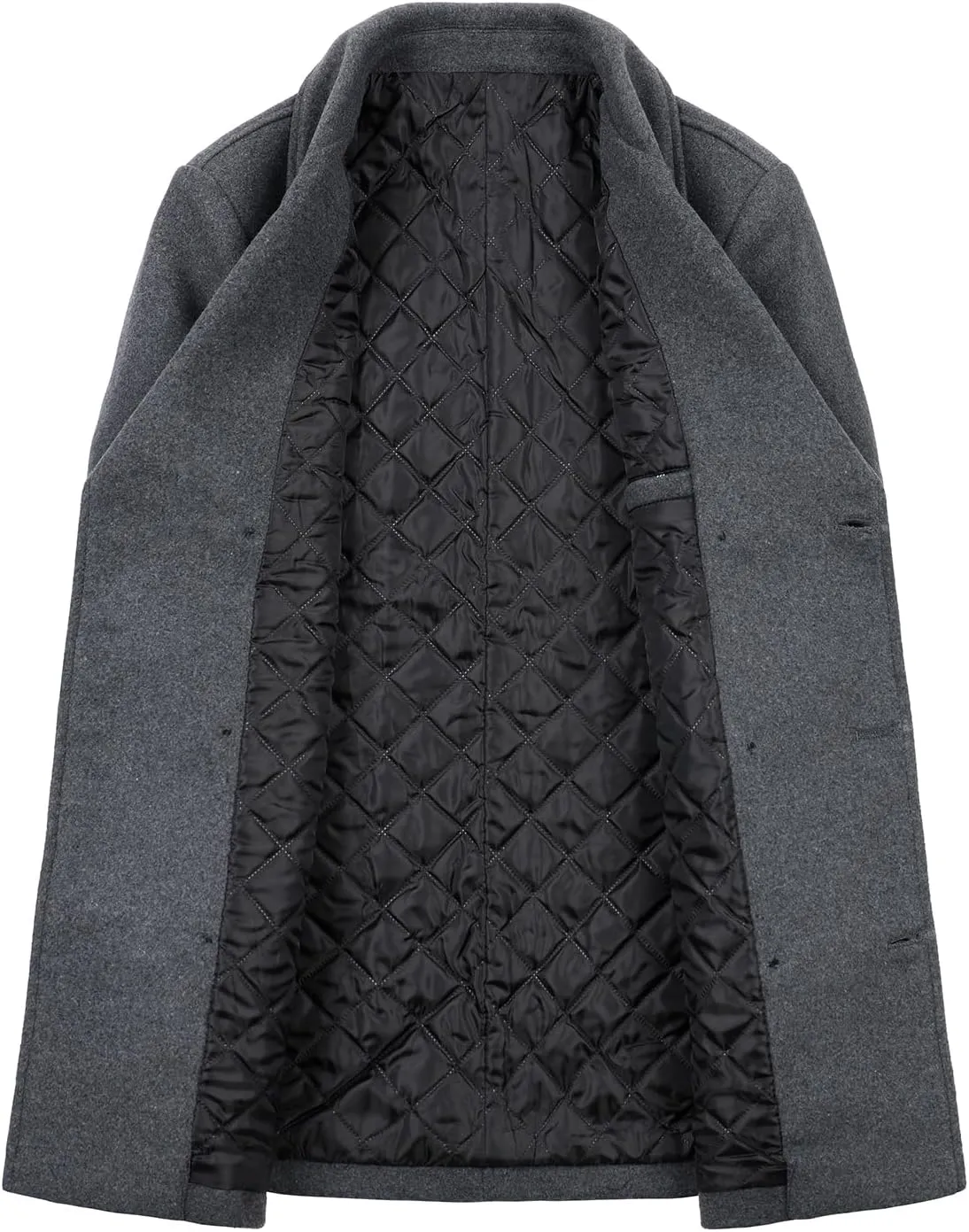 HOOD CREW Mens Classic Double Breasted Wool Blend Pea Coat Notched Lapel Trench Coat Casual Overcoat