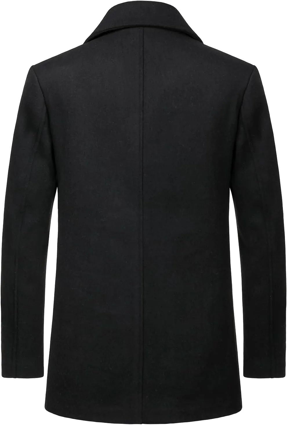 HOOD CREW Mens Classic Double Breasted Wool Blend Pea Coat Notched Lapel Trench Coat Casual Overcoat