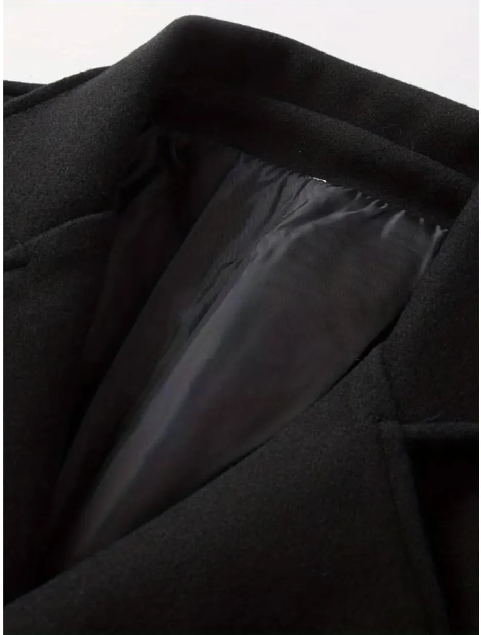 INVACHI Men's Wool Blend Long Trench Coat Notched Collar Single Breasted Overcoat Warm Winter Pea Coat