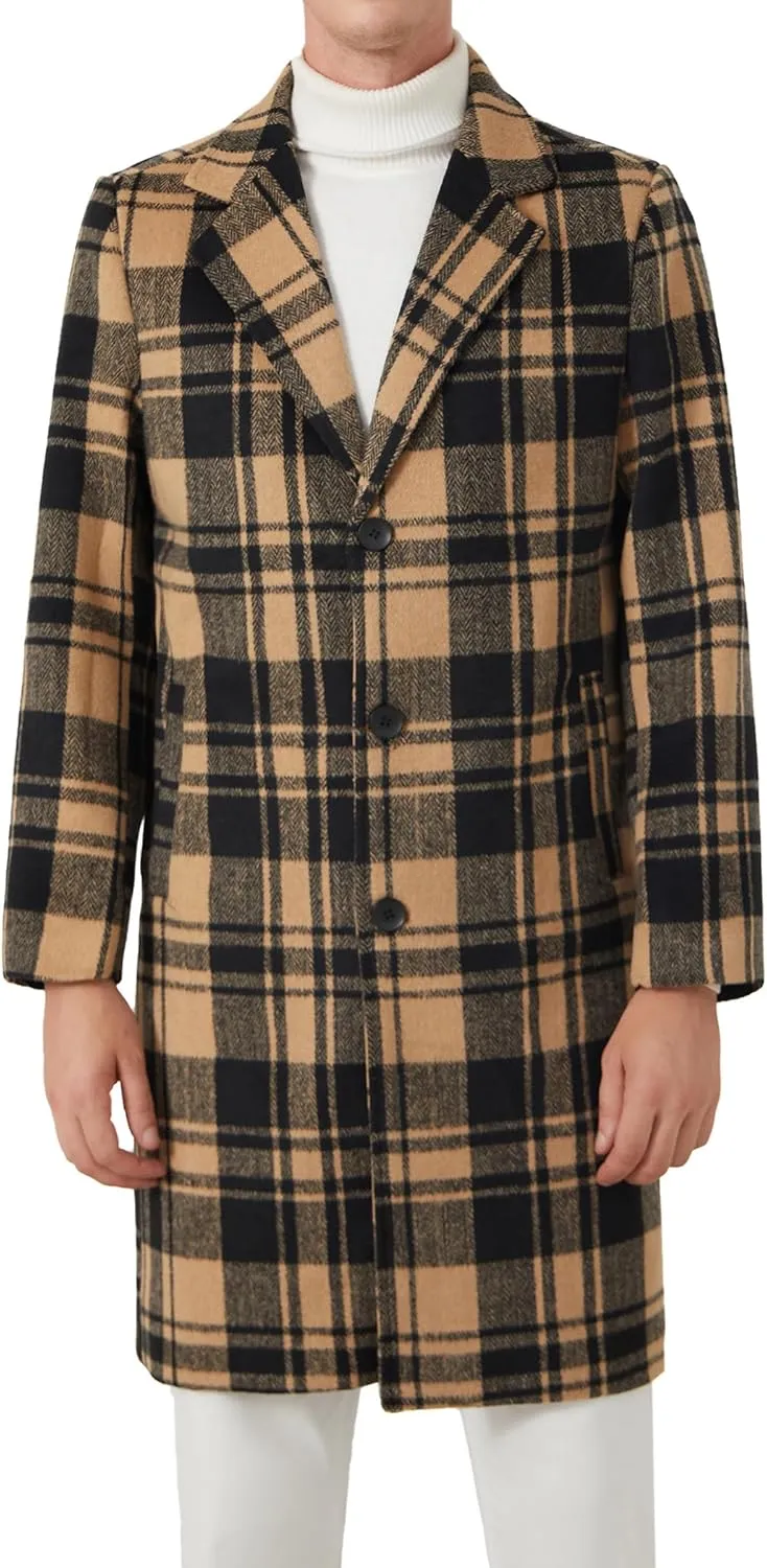 INVACHI Men's Wool Blend Long Trench Coat Notched Collar Single Breasted Overcoat Warm Winter Pea Coat