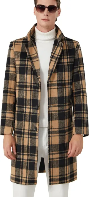 INVACHI Men's Wool Blend Long Trench Coat Notched Collar Single Breasted Overcoat Warm Winter Pea Coat