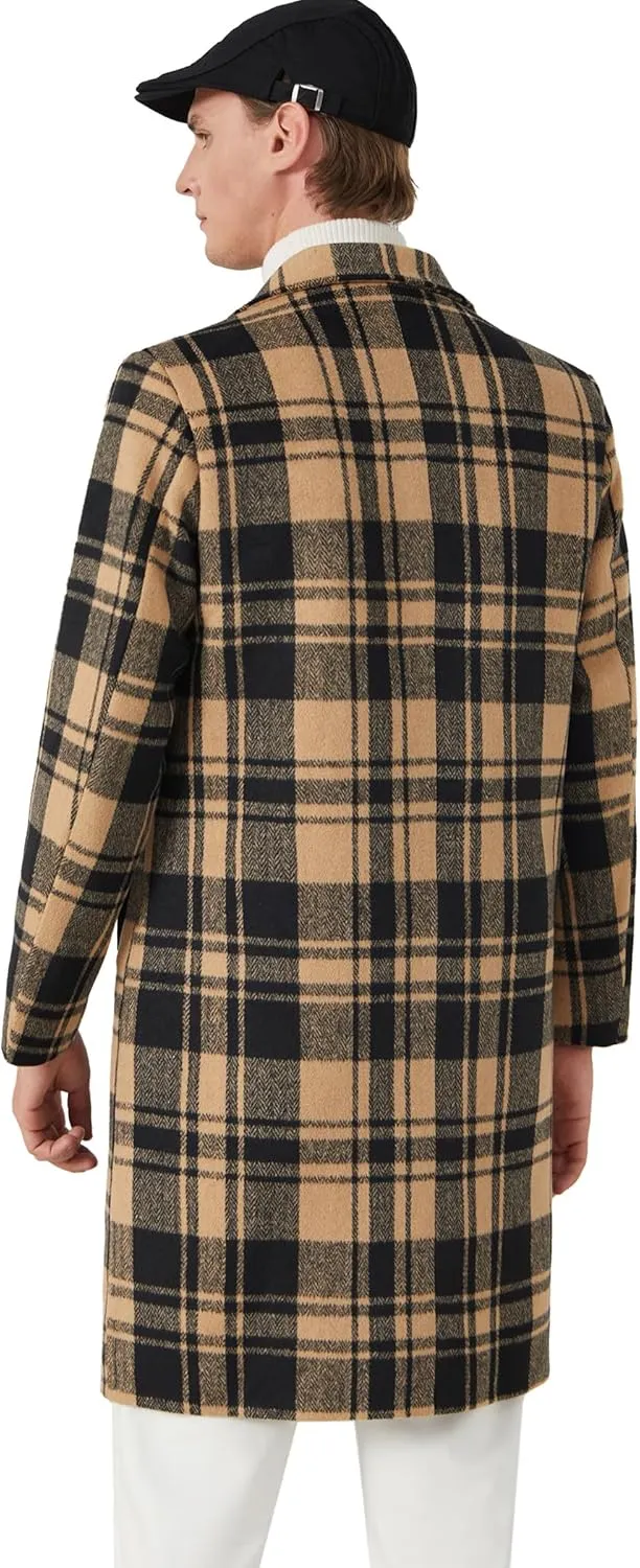 INVACHI Men's Wool Blend Long Trench Coat Notched Collar Single Breasted Overcoat Warm Winter Pea Coat