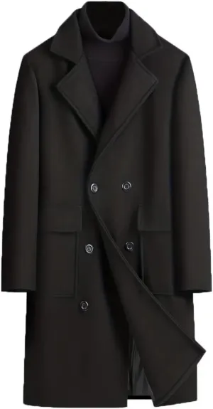 INVACHI Men's Wool Blend Long Trench Coat Notched Collar Single Breasted Overcoat Warm Winter Pea Coat