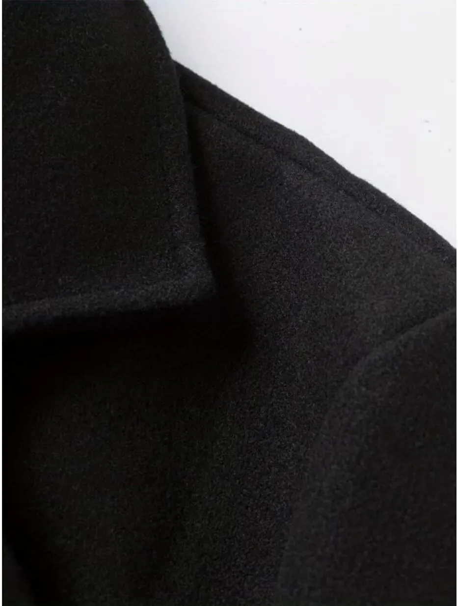 INVACHI Men's Wool Blend Long Trench Coat Notched Collar Single Breasted Overcoat Warm Winter Pea Coat