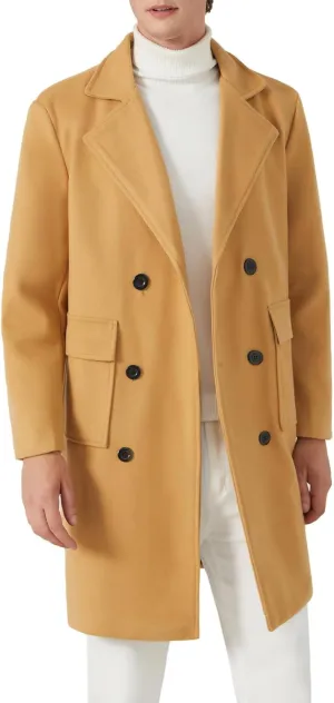 INVACHI Men's Wool Blend Long Trench Coat Notched Collar Single Breasted Overcoat Warm Winter Pea Coat