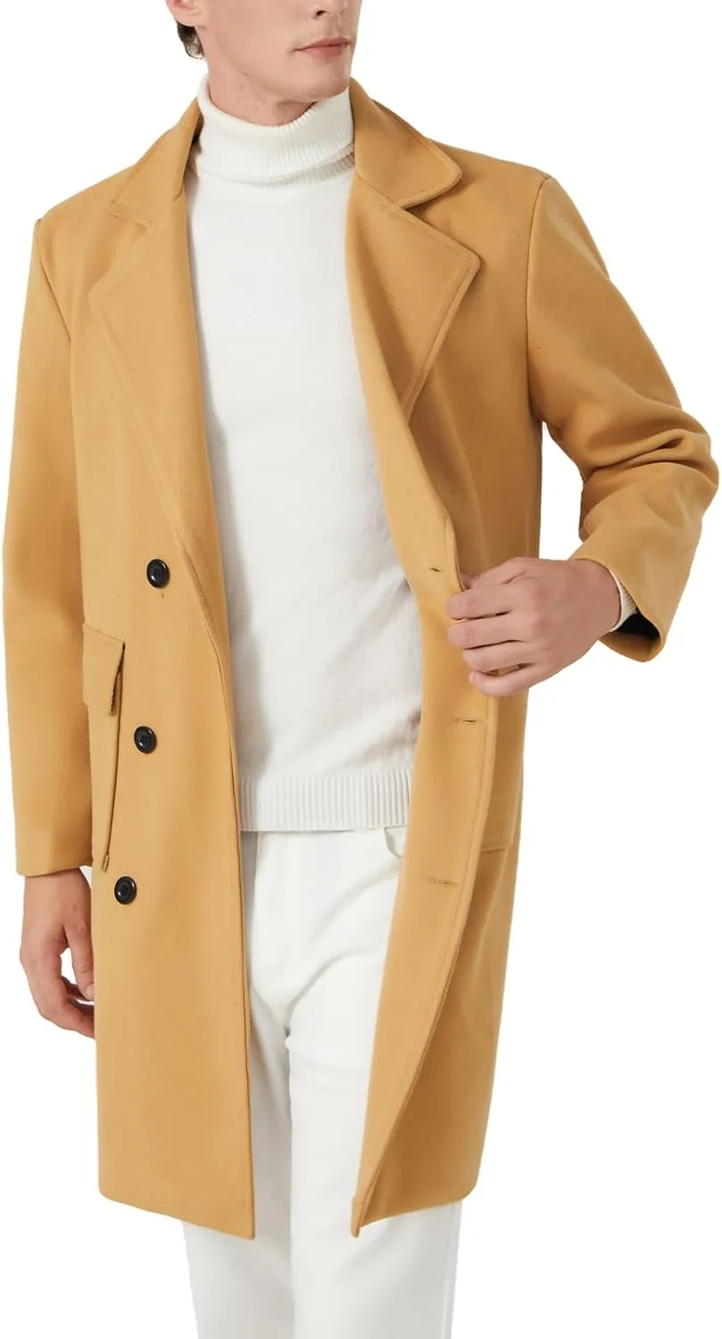 INVACHI Men's Wool Blend Long Trench Coat Notched Collar Single Breasted Overcoat Warm Winter Pea Coat