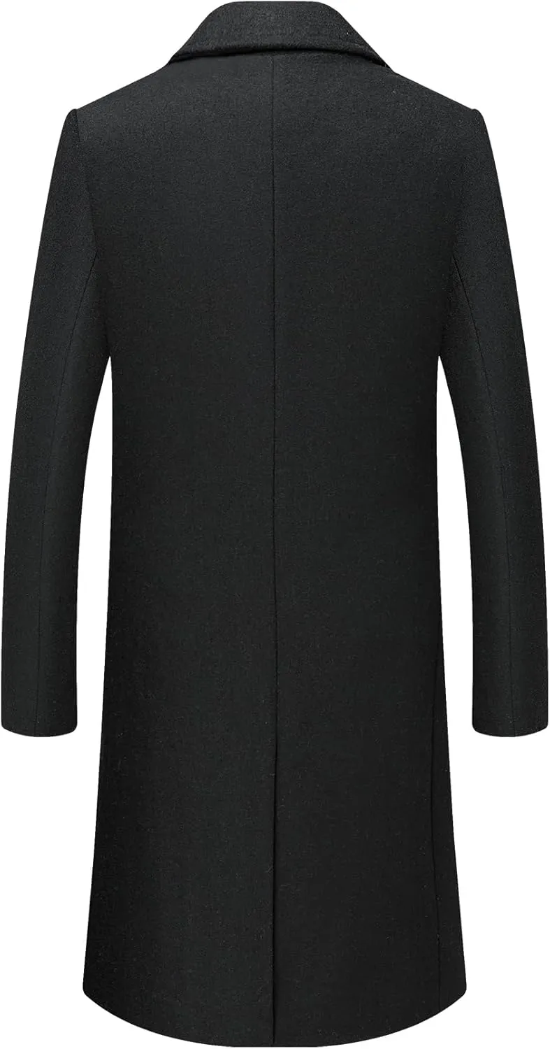 INVACHI Men's Wool Blend Long Trench Coat Notched Collar Single Breasted Overcoat Warm Winter Pea Coat