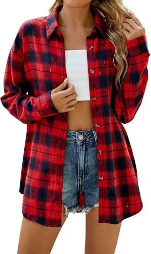 Jackets for Women Plaid Shacket Long Sleeve Button Down Jacket Coats with Pockets Spring Outfits for Women 2025