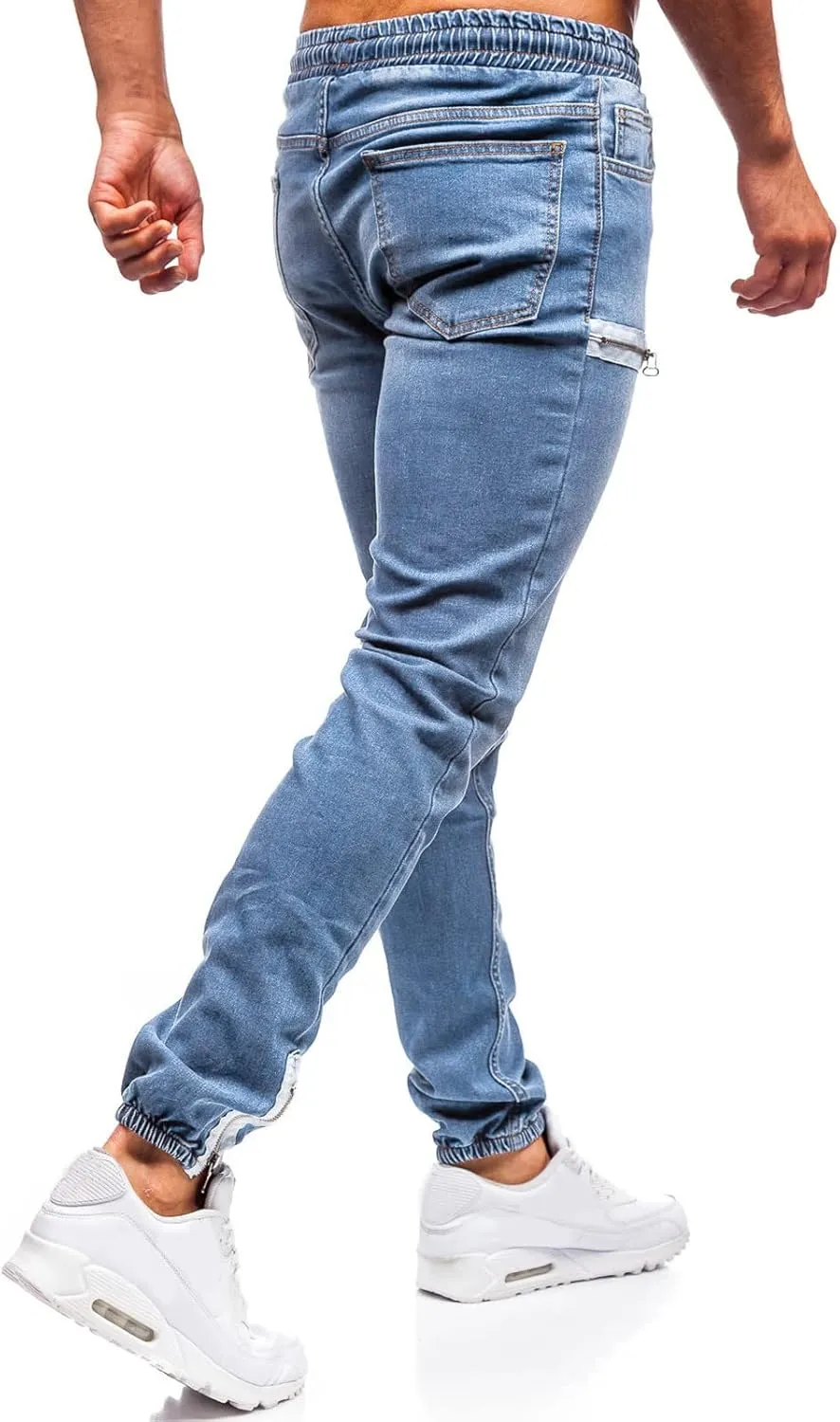 Jeans for Men Slim Fit Vintage Jeans Loose Denim Pants with Zipper Pockets Hip Hop Elastic Dance Pants Streetwear