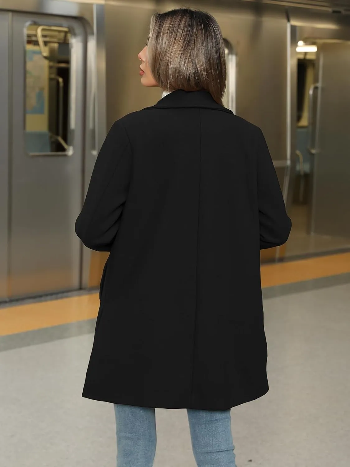 Jenkoon Women Single-Breasted A-Lined Winter Coat Mid Long Wool Blend Coat
