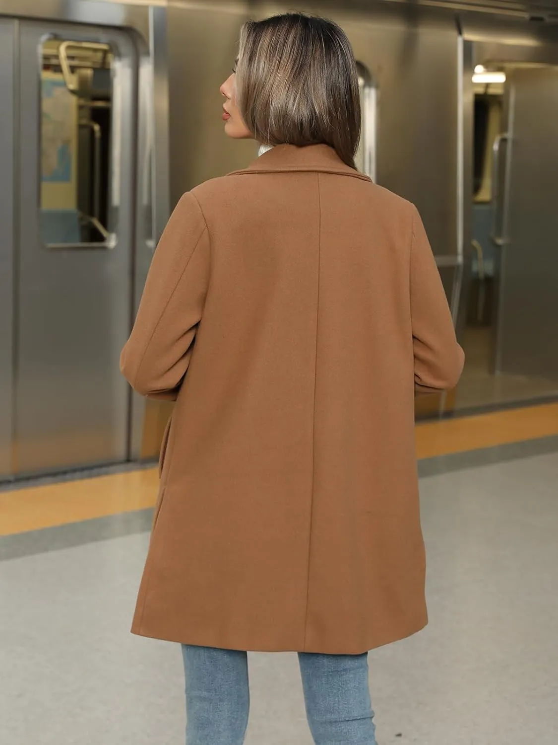 Jenkoon Women Single-Breasted A-Lined Winter Coat Mid Long Wool Blend Coat