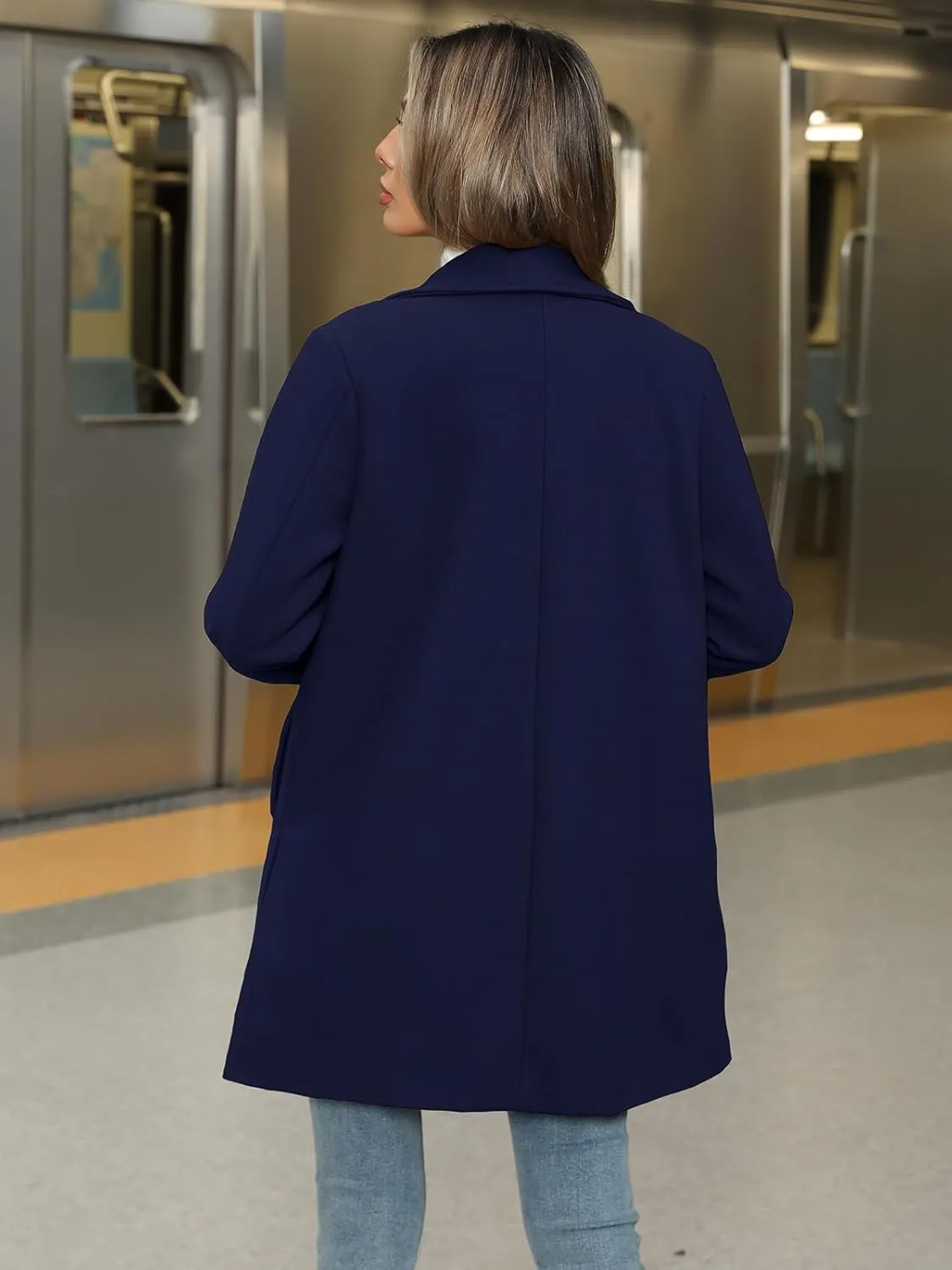 Jenkoon Women Single-Breasted A-Lined Winter Coat Mid Long Wool Blend Coat