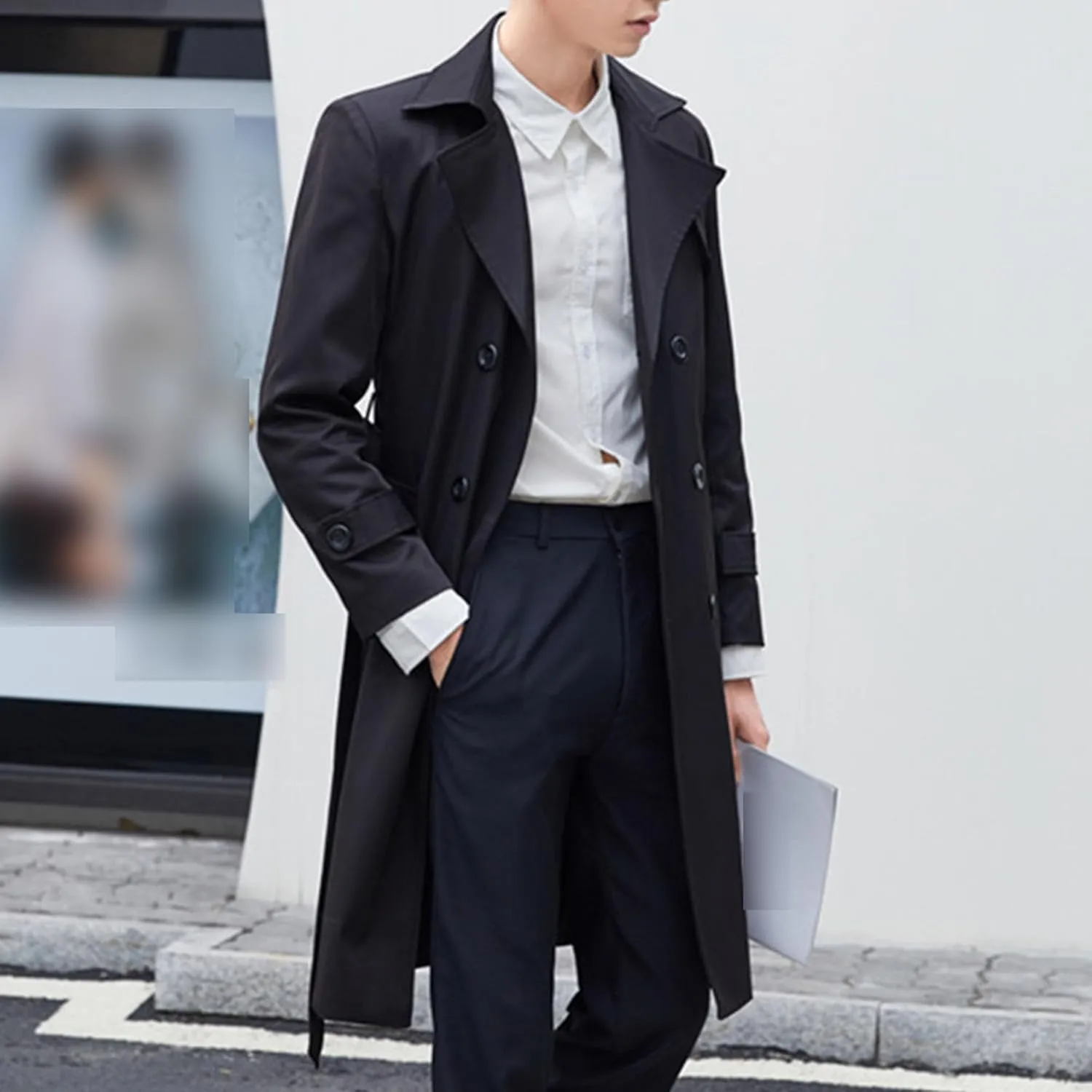 JEShifangjiusu Mens Notch Lapel Double Breasted Overcoat Lightweight Long Trench Coat Windbreaker Casual Cotton Blend Peacoat