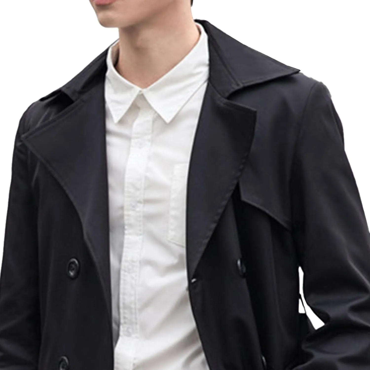 JEShifangjiusu Mens Notch Lapel Double Breasted Overcoat Lightweight Long Trench Coat Windbreaker Casual Cotton Blend Peacoat