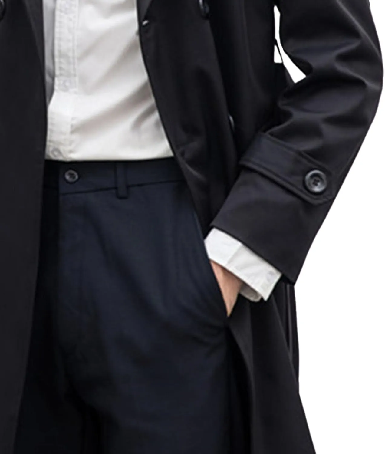 JEShifangjiusu Mens Notch Lapel Double Breasted Overcoat Lightweight Long Trench Coat Windbreaker Casual Cotton Blend Peacoat